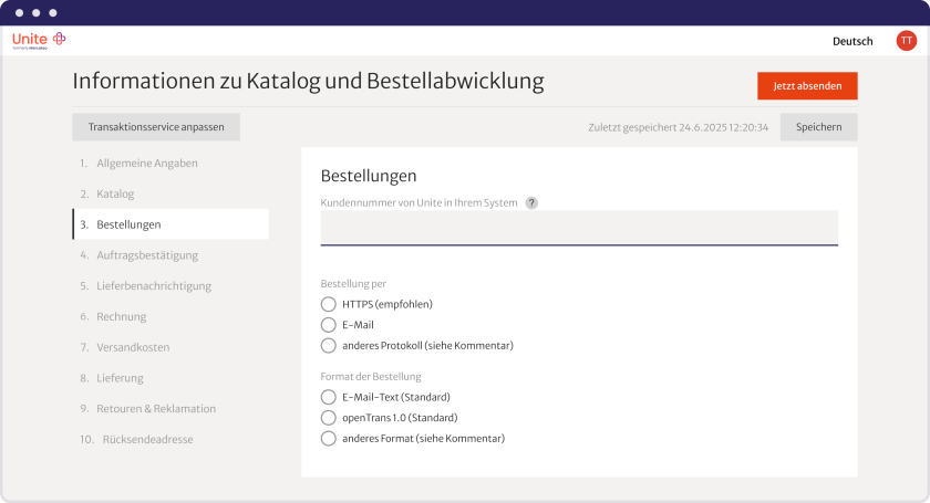 Screenshot aus der Lieferantenregistrierung