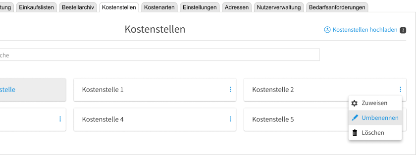 Kostenstellen und Kostenarten umbenennen