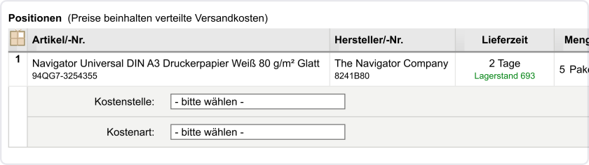 Kostenstellen und Kostenarten zuweisen