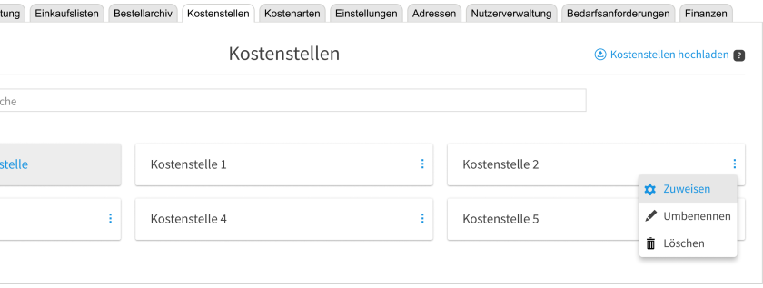 Kostenstellen und Kostenarten zuweisen