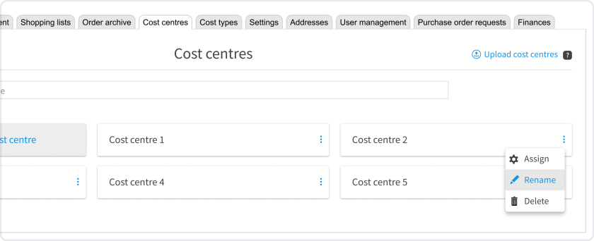 How to rename cost centres and cost types