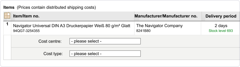 How to assign cost centres and cost types to ordered items
