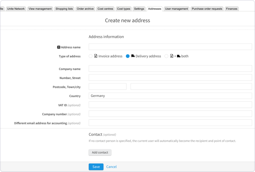 Address management | Unite Support Hub