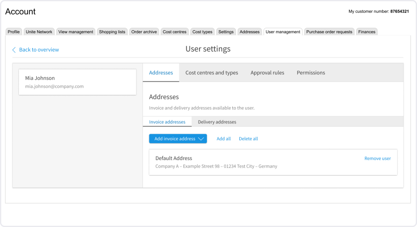 Assign invoice and delivery addresses