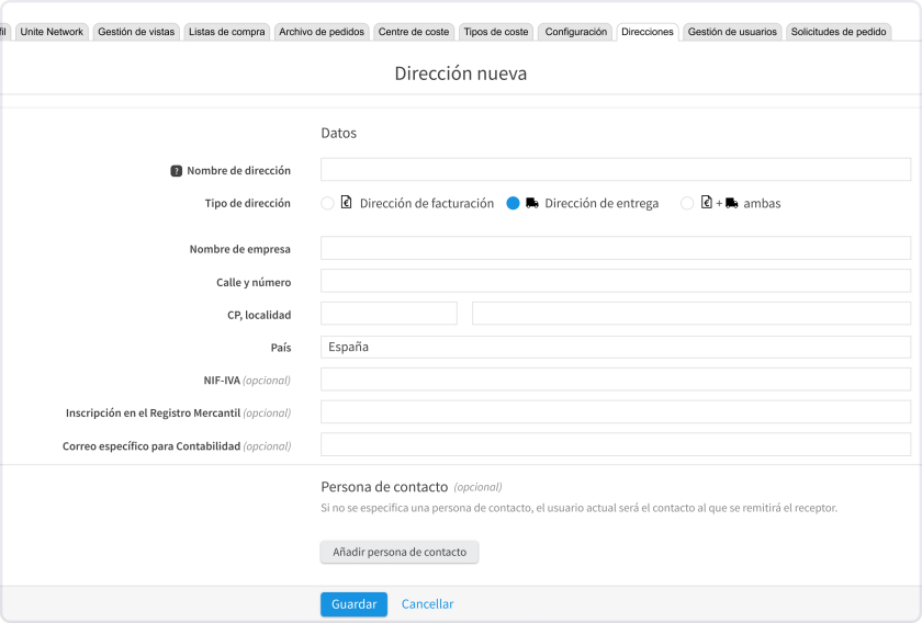 Imagen de la interfaz que muestra el área para gestionar las direcciones, asignarlas y actualizar los datos