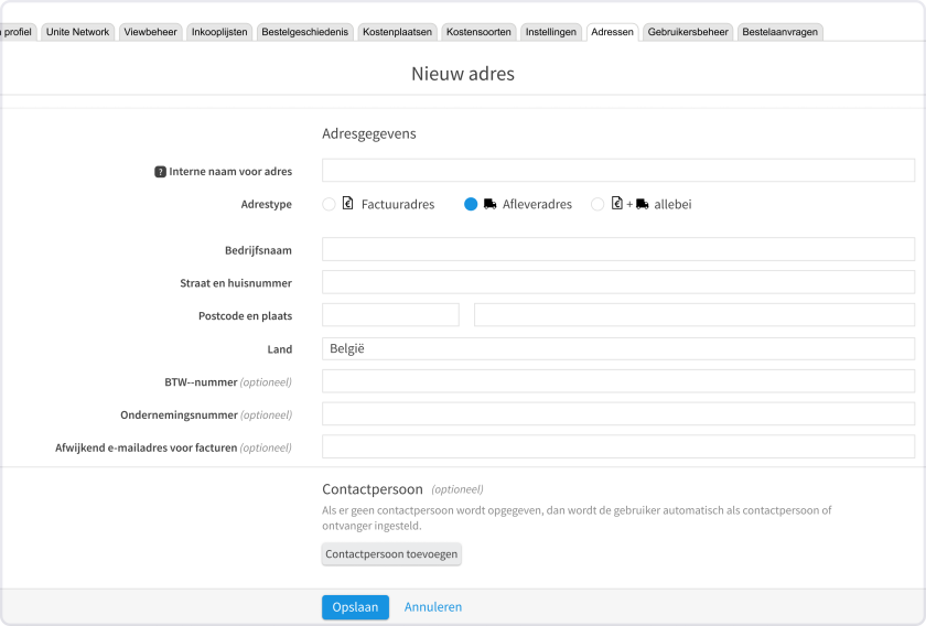 Factuur- en afleveradressen beheren, adressen toewijzen en adresgegevens bijwerken.