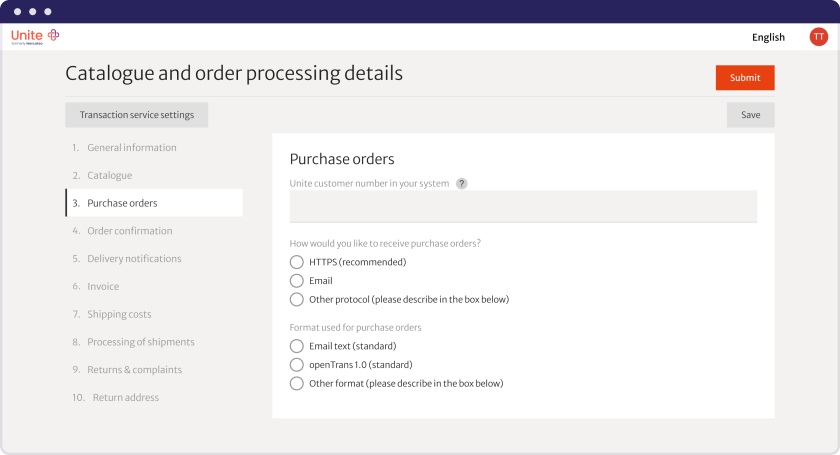 Screenshot from the supplier registration